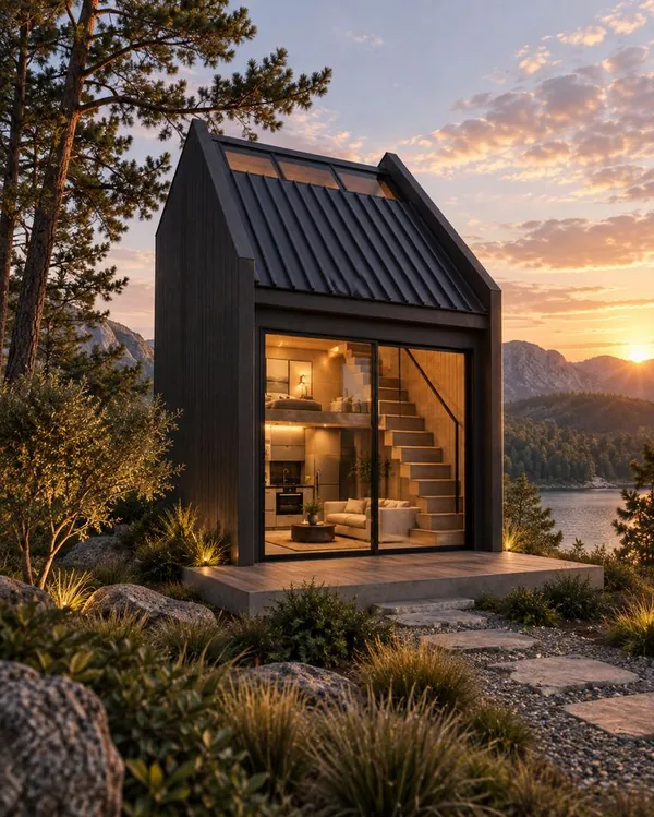 Chalé Compacto: studio de um ambiente, em steel frame.