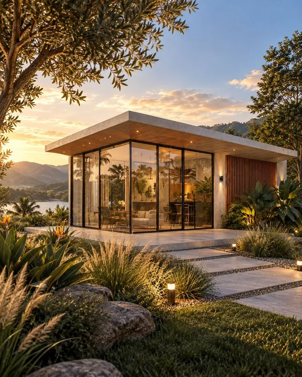 Chalé Vale Glass: térreo · pavilhão de vidro, em steel frame.